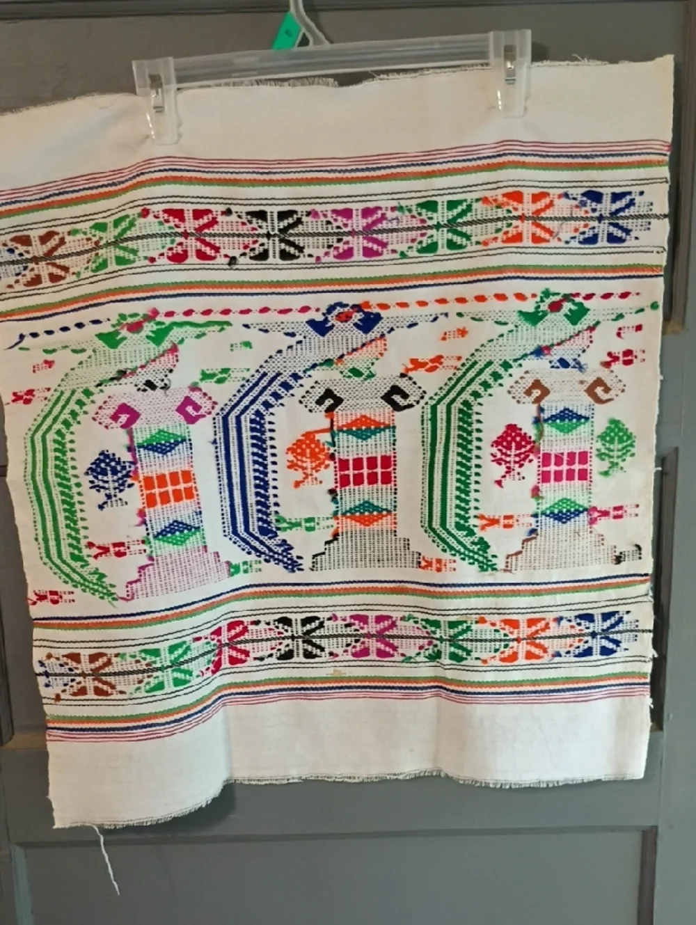 Handwoven Folk Textile with Colorful Motif